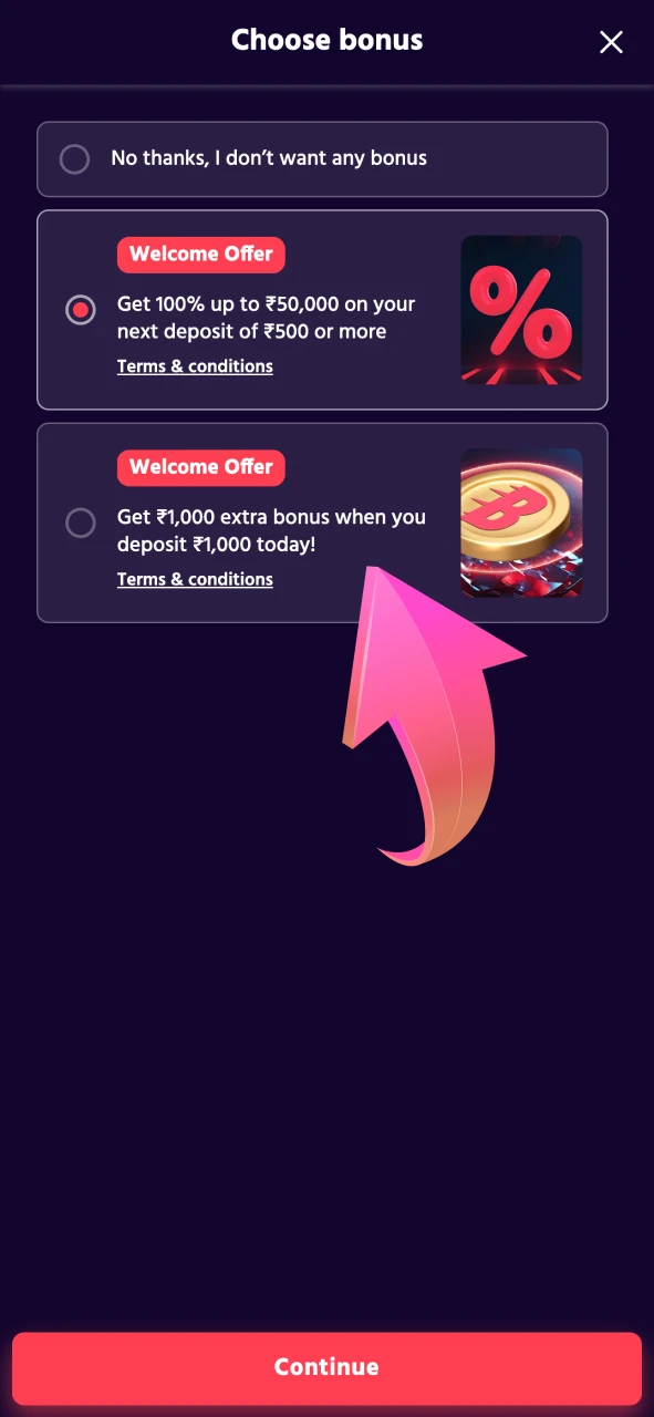 Choose a bonus before depositing at Big Boost.