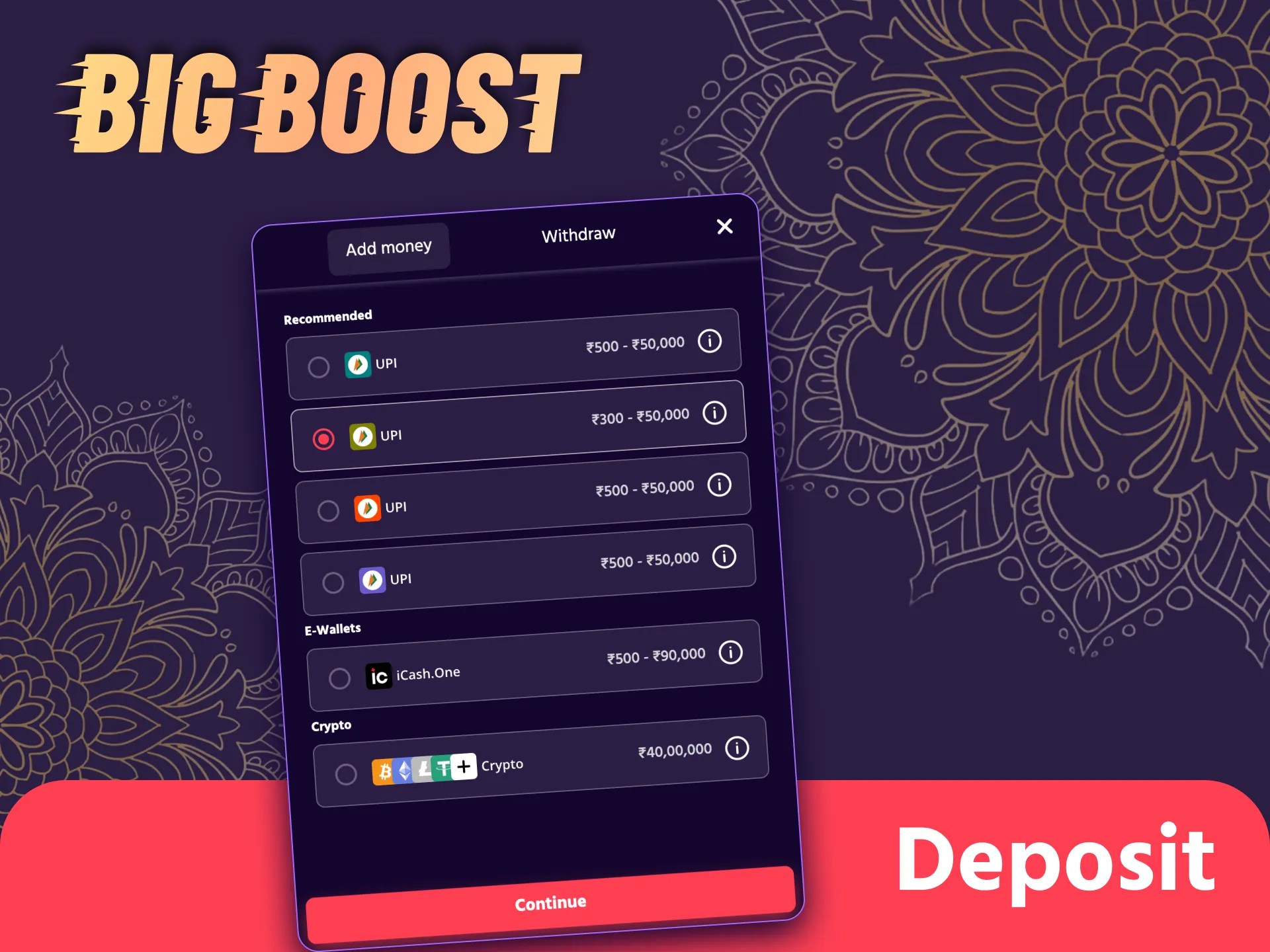 Follow simple steps and make a deposit at Big Boost.