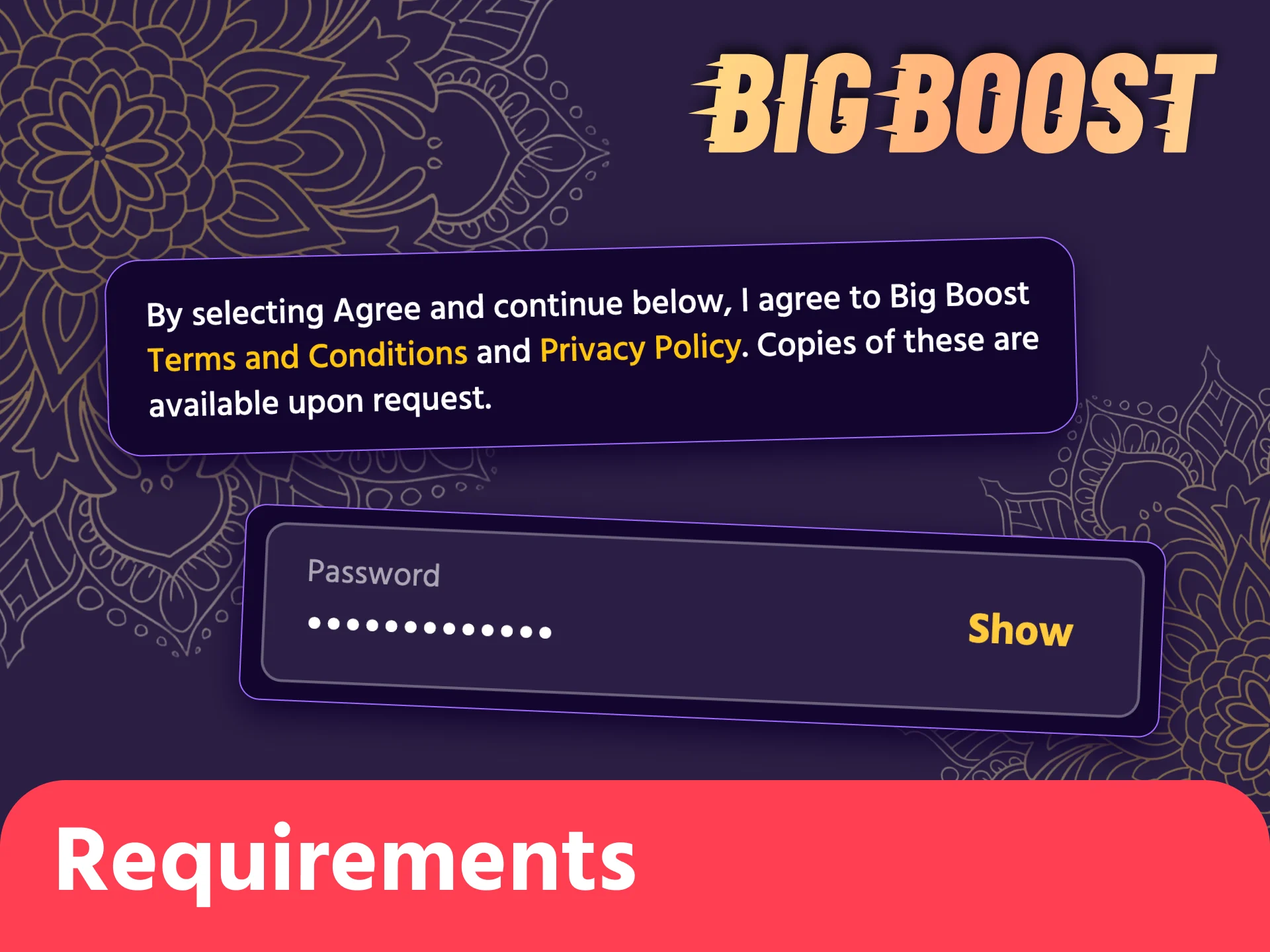 Meet Big Boost basic terms and conditions for registration.